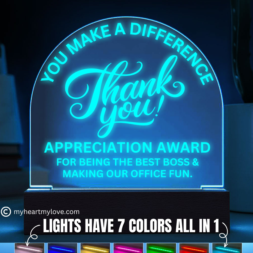 Best Boss Gift Appreciation Award Acrylic Plaque with LED Lighted  Dome (with 7 Color Settings all in 1)