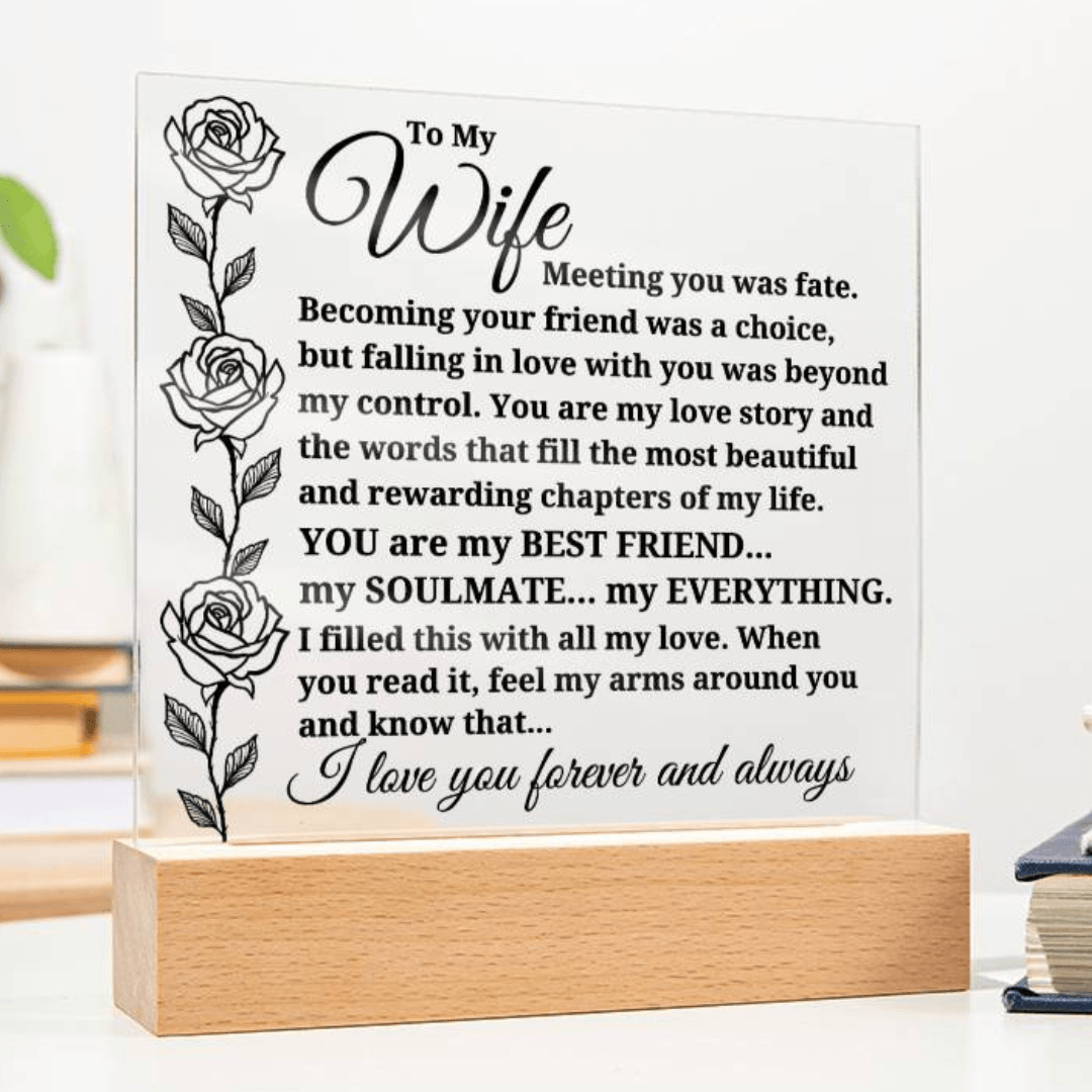 To My Wife "Meeting you was..." Acrylic Plaque With Lighted Base