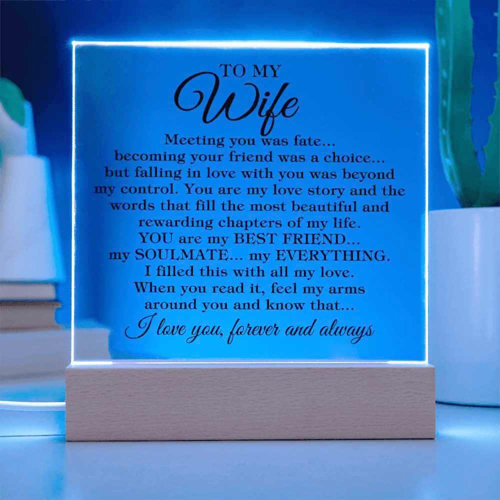 To My Wife "Meeting you was fate..." Acrylic Plaque With Lighted Base
