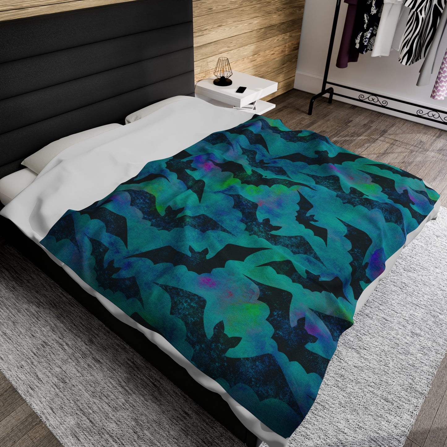 Bats Halloween Blue Velveteen Super Soft Plush Blanket 60" X 80"