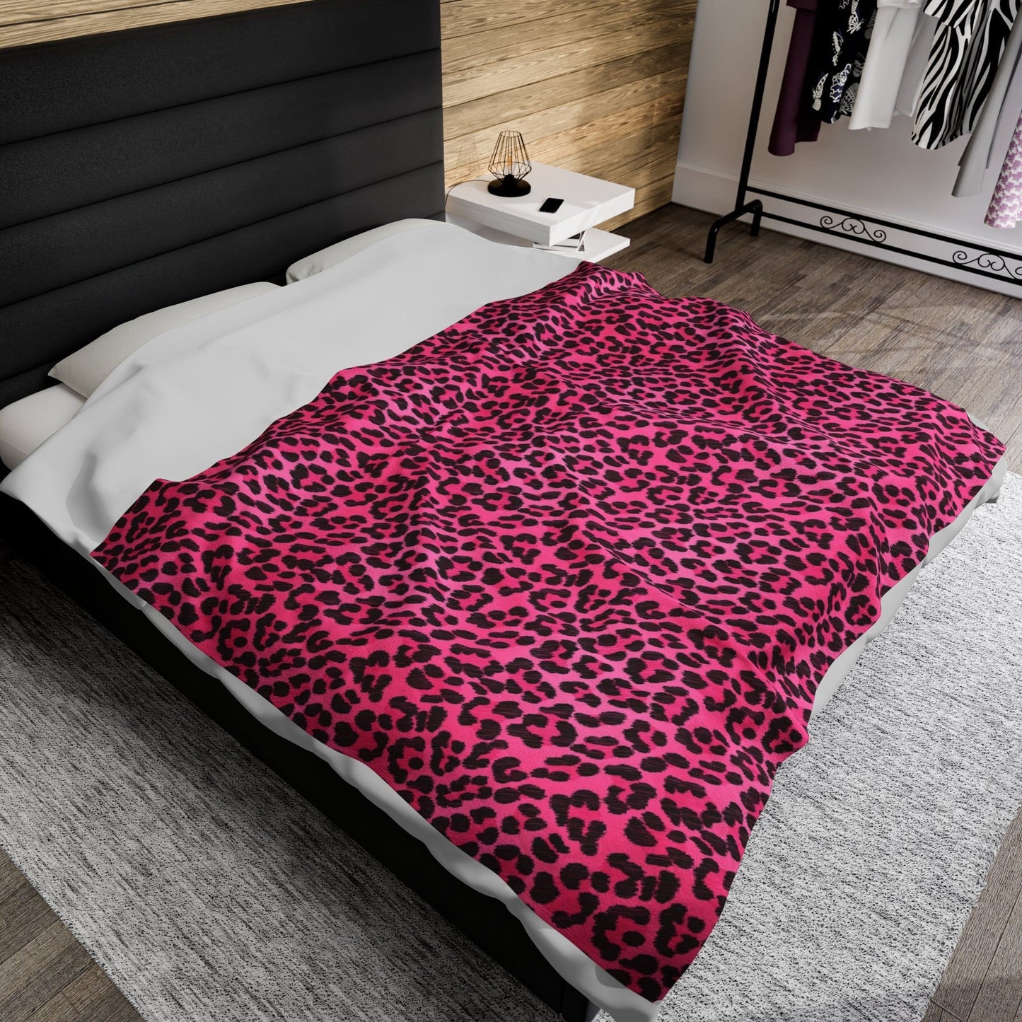 Hot Pink Leopard Print Velveteen Super Soft Plush Blanket 60" X 80"
