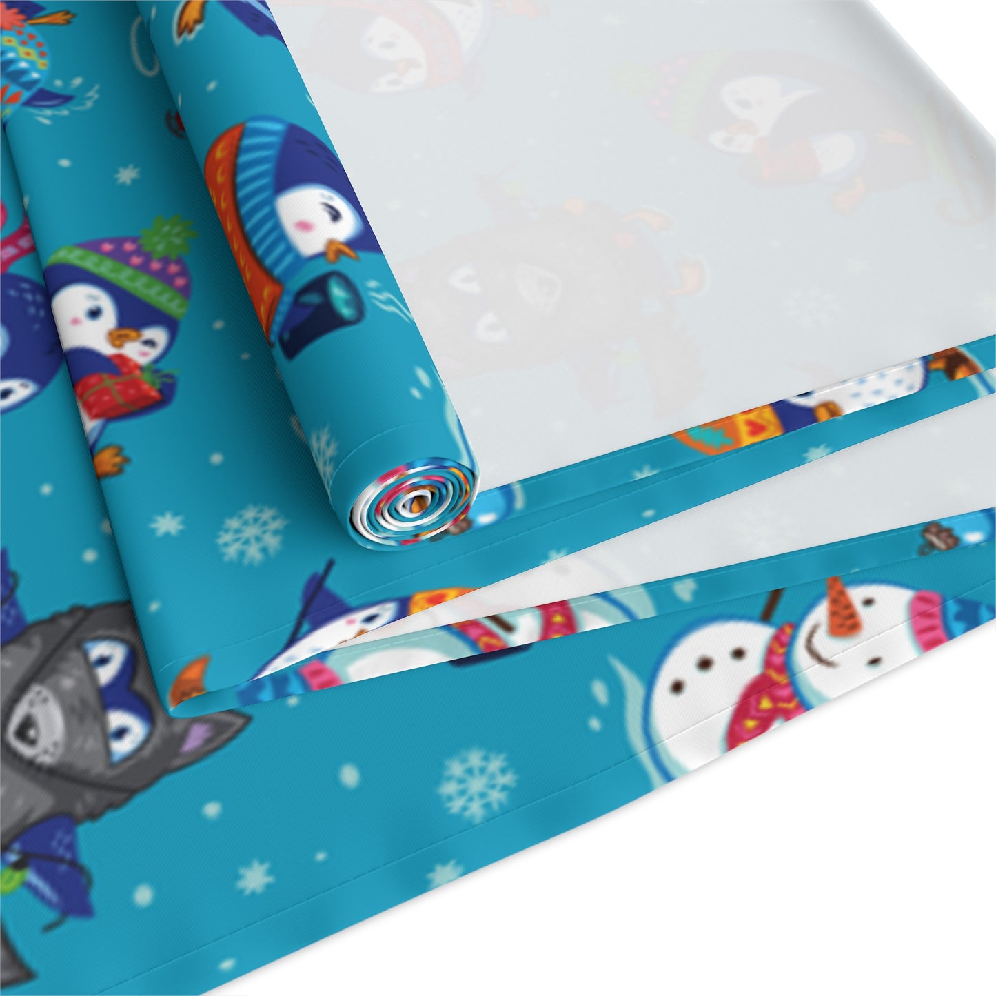 Whimsical Christmas Penguin and Snowman Table Runner 16" X 72"