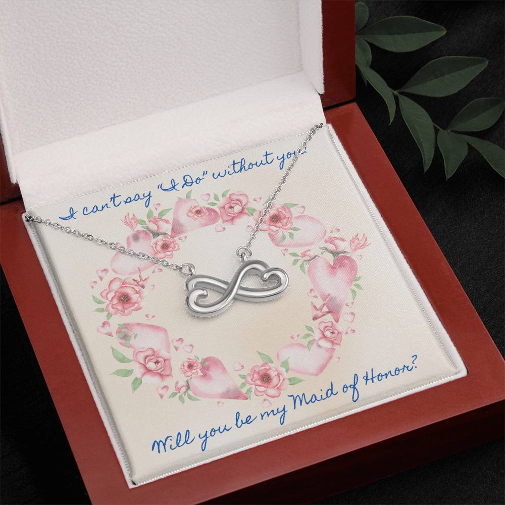 Maid of Honor Proposal Pink Roses Love Infinity Necklace