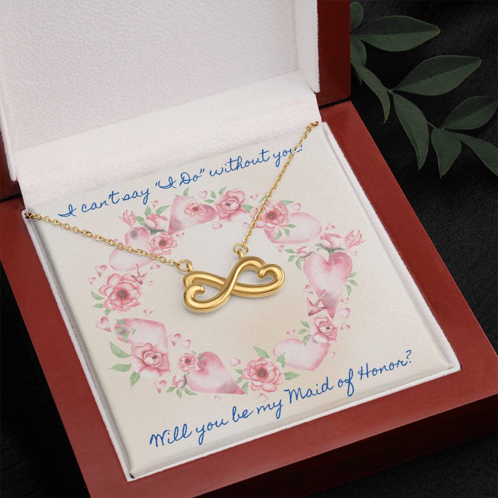Maid of Honor Proposal Pink Roses Love Infinity Necklace