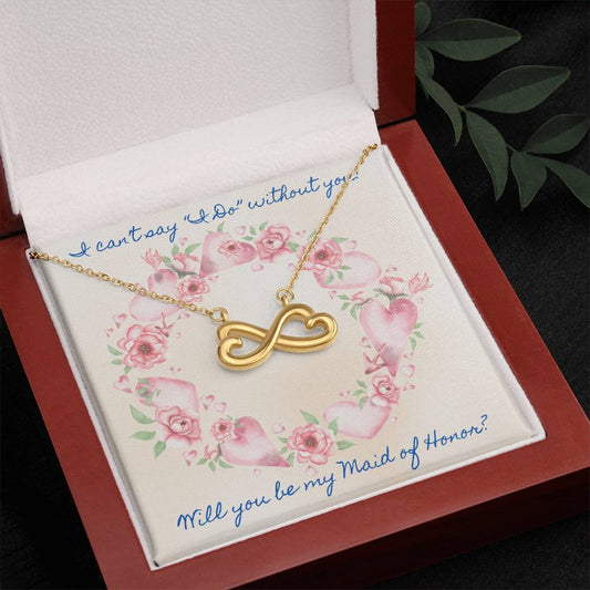 Maid of Honor Proposal Pink Roses Love Infinity Necklace