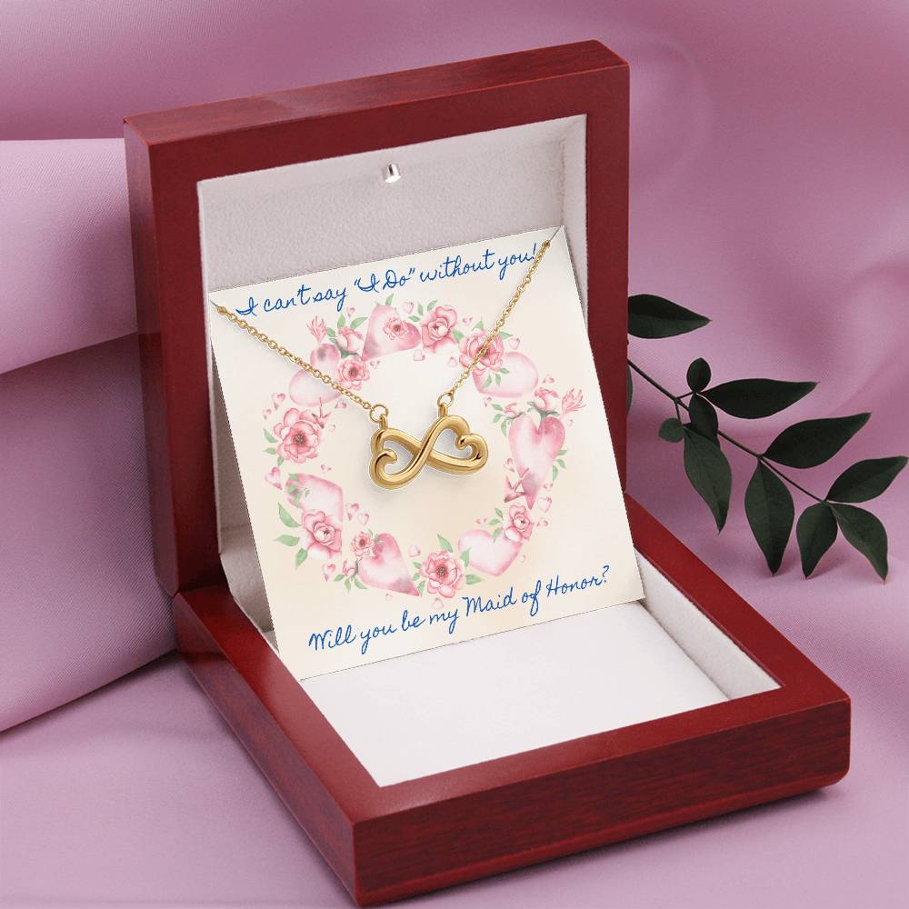 Maid of Honor Proposal Pink Roses Love Infinity Necklace