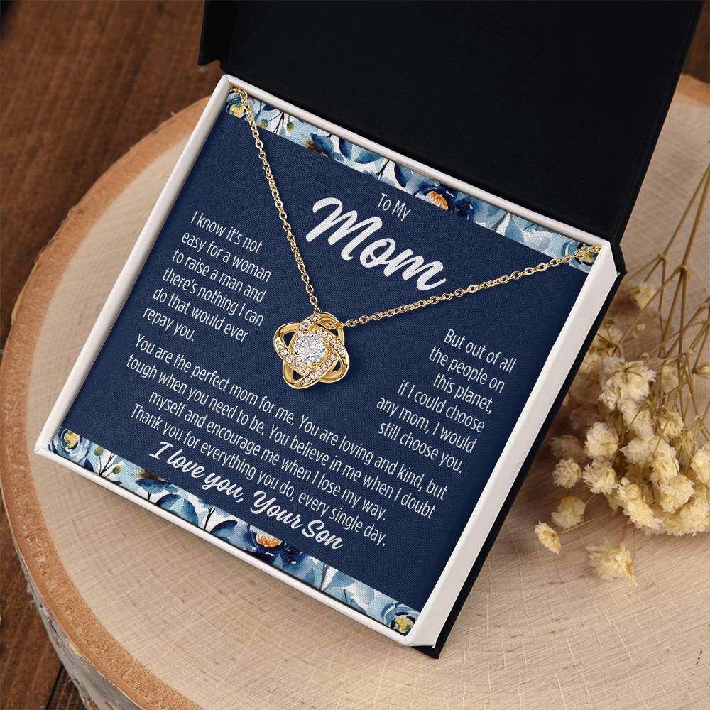 To Mom From Son "I know it's not easy..." Love Knot Necklace