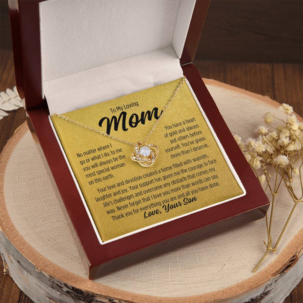 To Mom From Son "No matter..." Love Knot Necklace