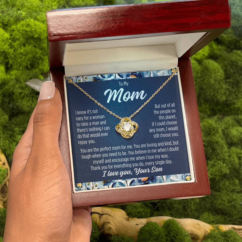To Mom From Son "I know it's not easy..." Love Knot Necklace