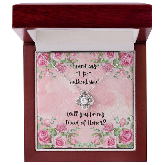 Maid of Honor Proposal Pink Watercolor Love Knot Necklace