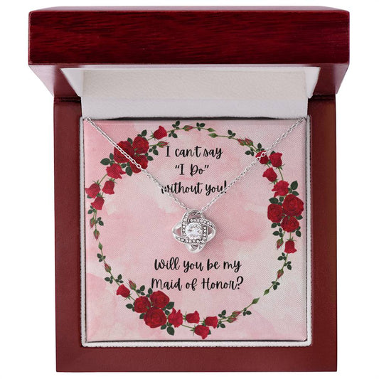 Maid of Honor Proposal Red Roses Love Knot Necklace