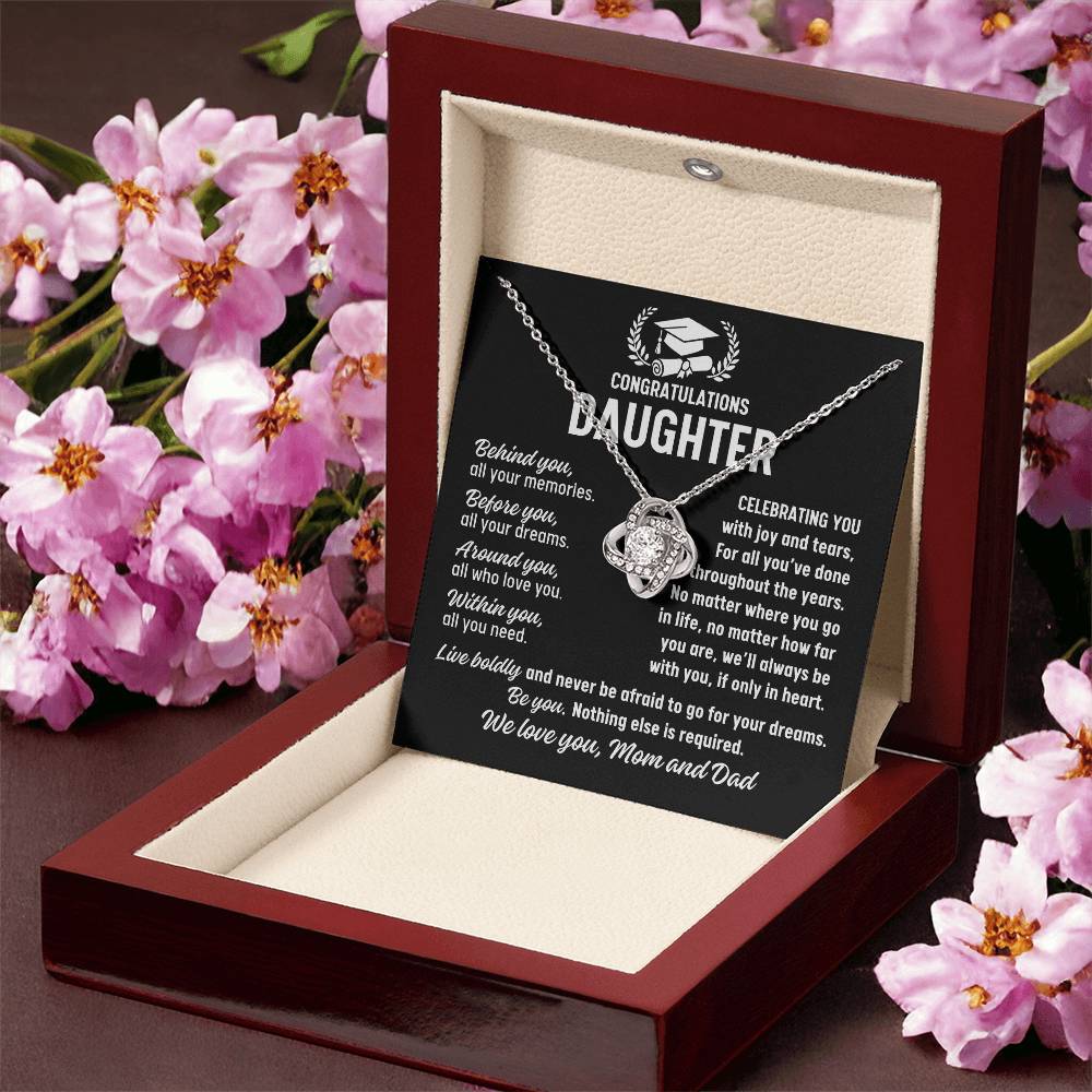 Daughter Graduation Gift from Mom and Dad, Love Knot Necklace