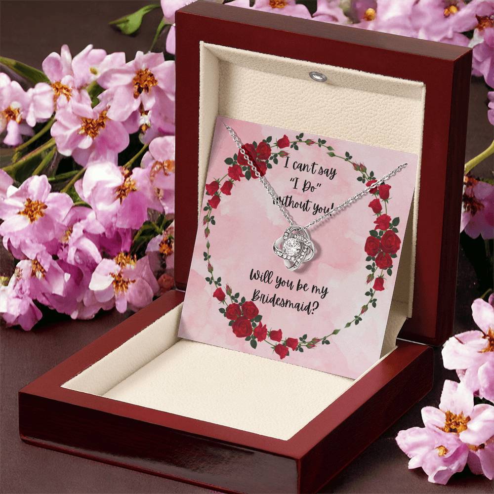 Bridesmaid Proposal Red Roses Love Knot Necklace