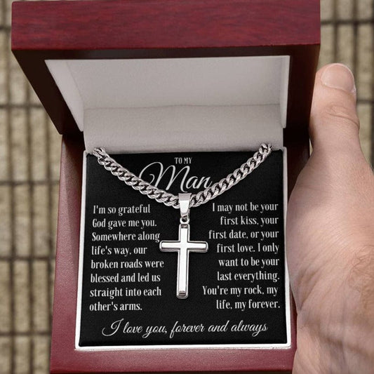 To My Man "I'm so grateful..." Cuban Link Chain with Cross