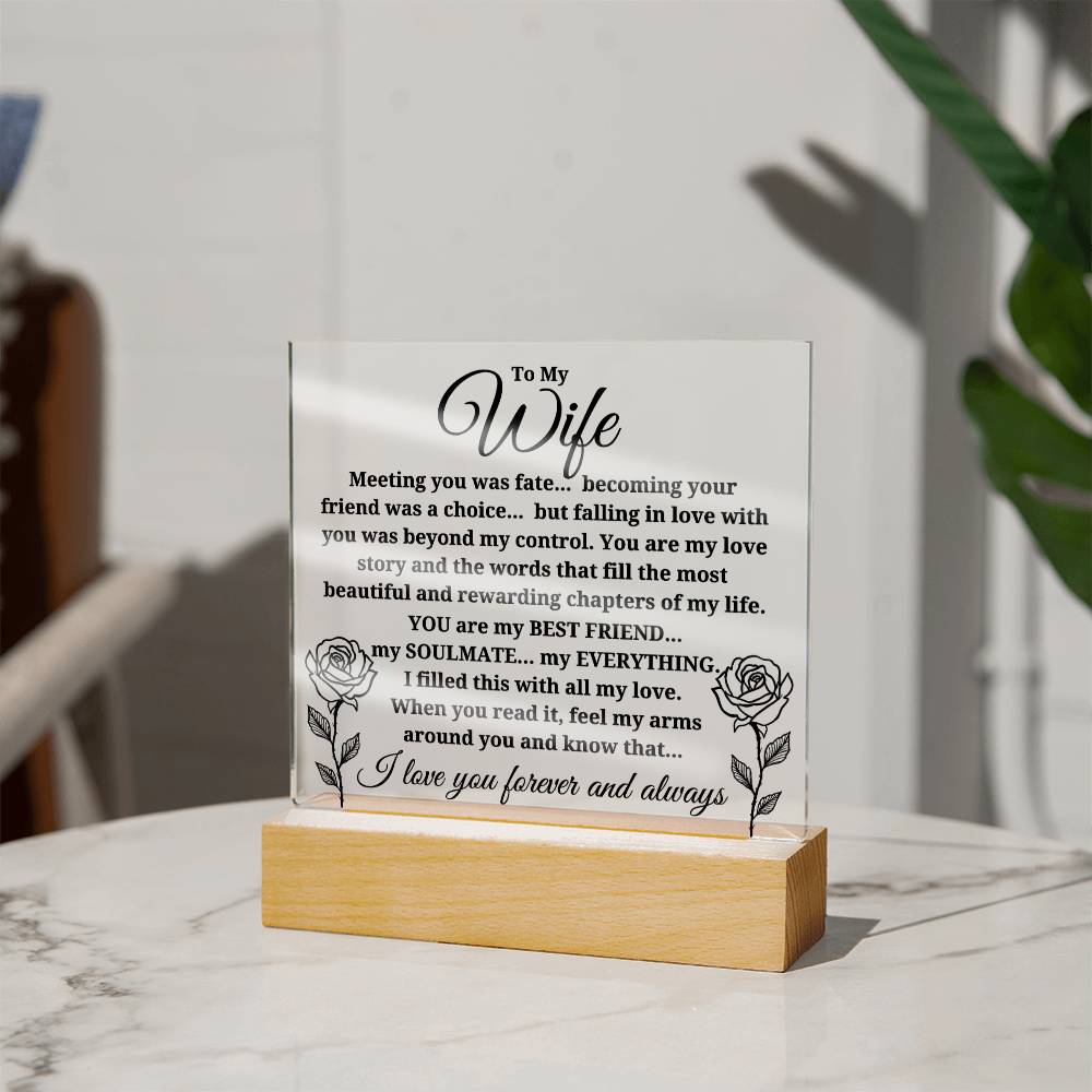 To My Wife "Meeting you was..." Acrylic Plaque With Lighted Base