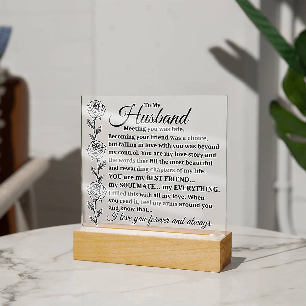 To My Husband "Meeting you was..." Acrylic Plaque With Lighted Base
