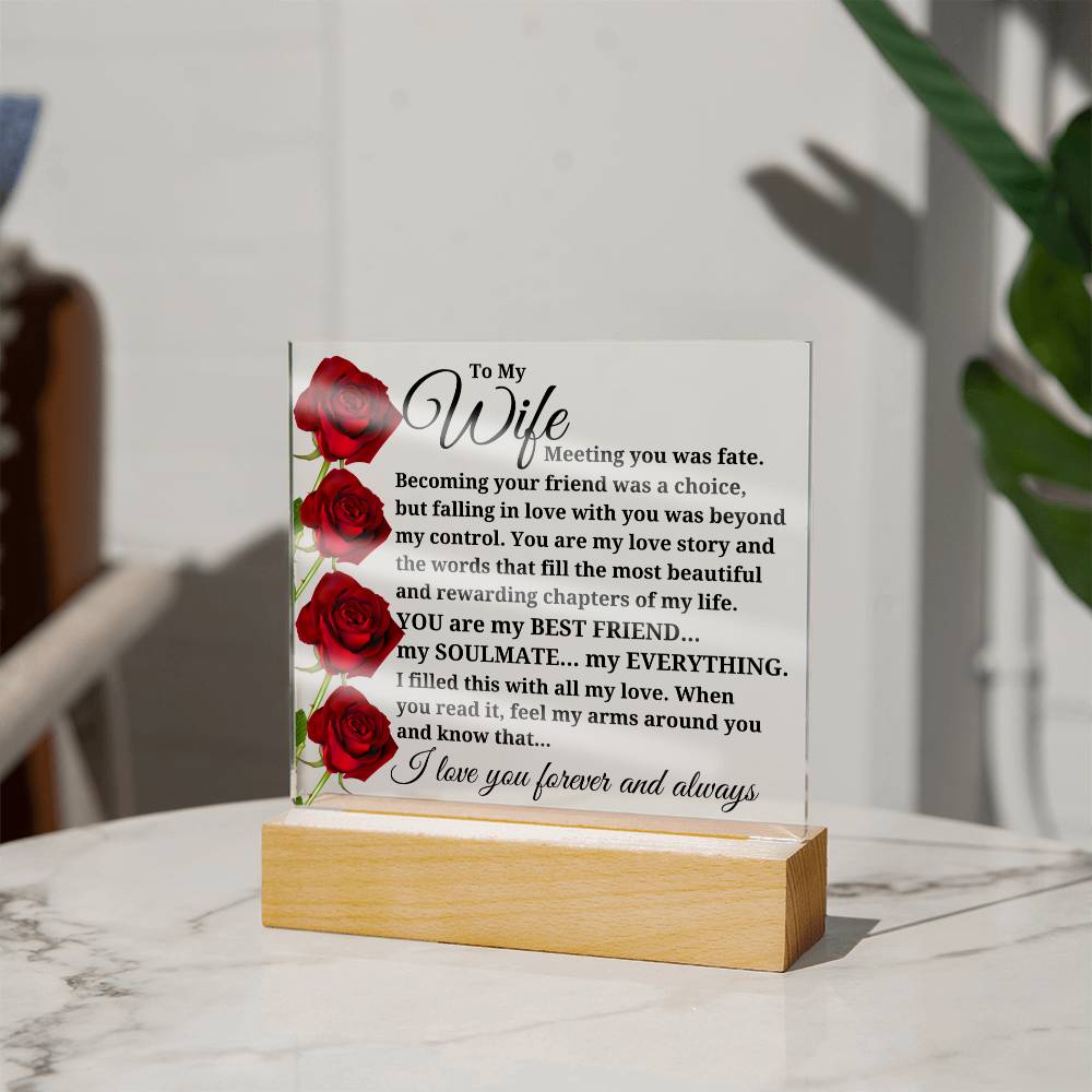 To My Wife "Meeting you was fate..." Acrylic Plaque With Lighted Base