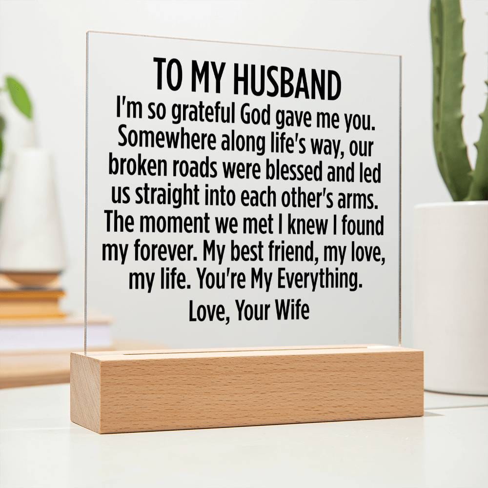 To My Husband "I'm so grateful God gave me..." Acrylic Plaque With Lighted Base