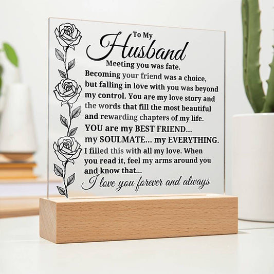 To My Husband "Meeting you was..." Acrylic Plaque With Lighted Base