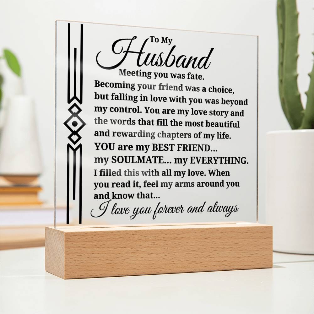 To My Husband "Meeting you was..." Acrylic Plaque With Lighted Base