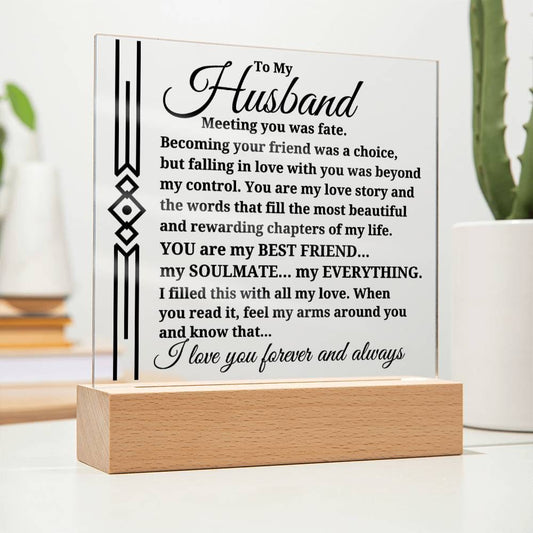 To My Husband "Meeting you was..." Acrylic Plaque With Lighted Base