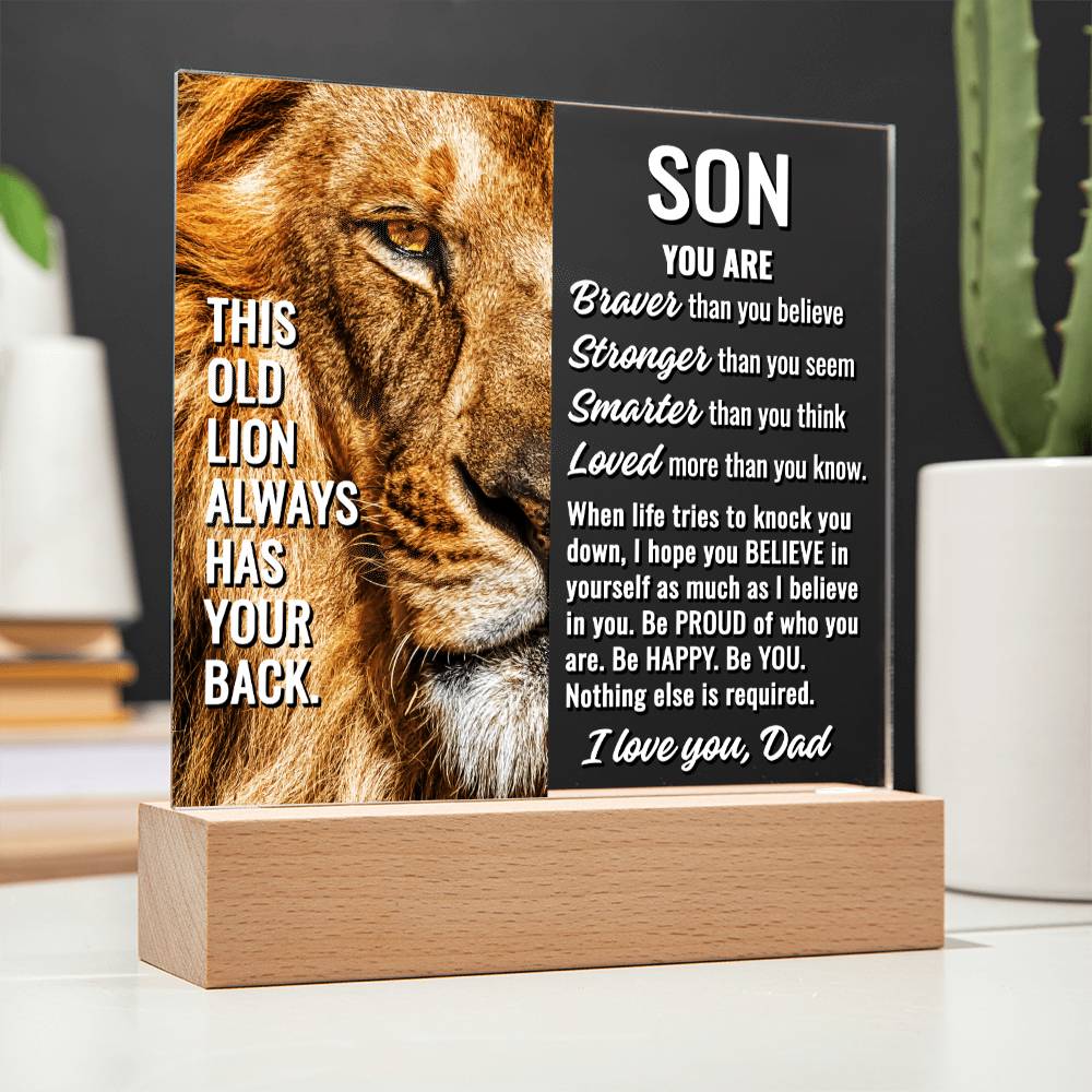 To Son From Dad "This old lion..." Acrylic Plaque With Lighted Base