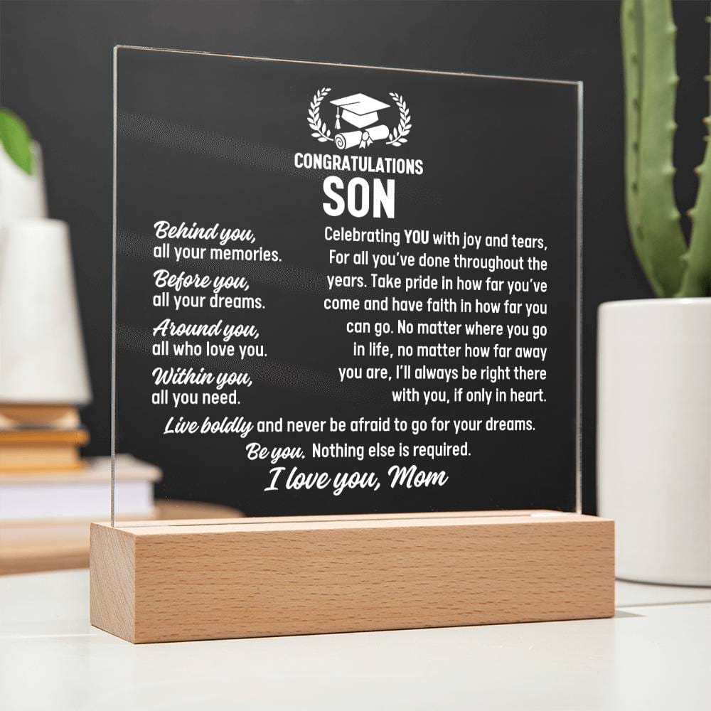 Son Graduation Gift From Mom, Acrylic Plaque With Lighted Base