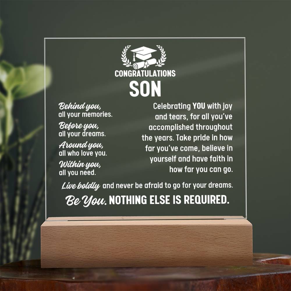 Son Graduation Gift, Acrylic Plaque With Lighted Base