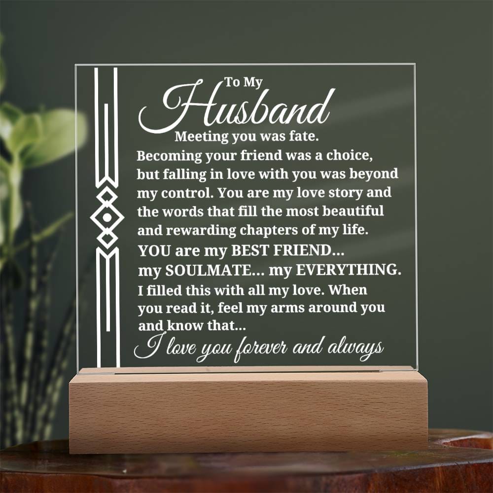 To My Husband "Meeting you was..." Acrylic Plaque With Lighted Base