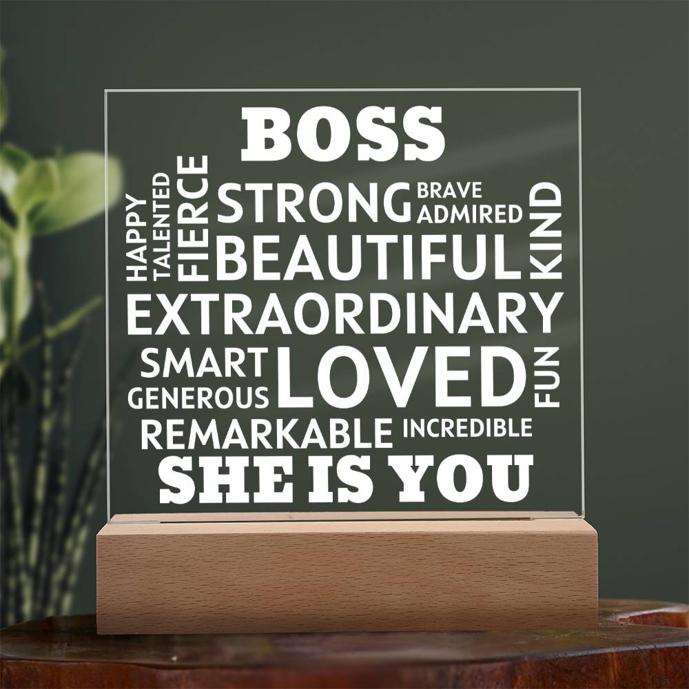 BOSS "She Is You" Positive Affirmations Acrylic Plaque With Lighted Base