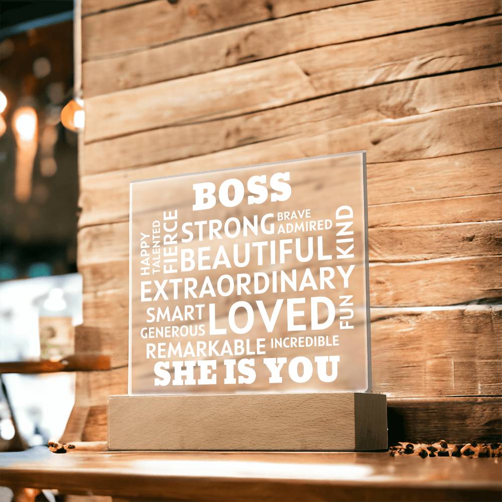 BOSS "She Is You" Positive Affirmations Acrylic Plaque With Lighted Base