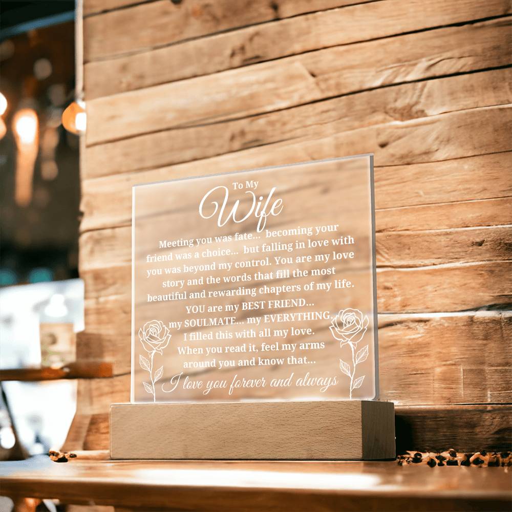 To My Wife "Meeting you was..." Acrylic Plaque With Lighted Base