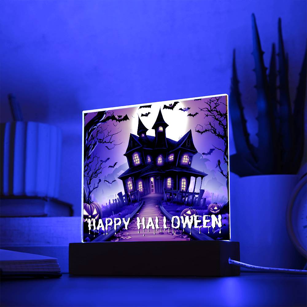 Haunted House Happy Halloween Acrylic With Lighted Base