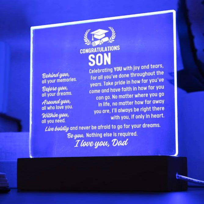 Son Graduation Gift From Dad, Acrylic Plaque With Lighted Base