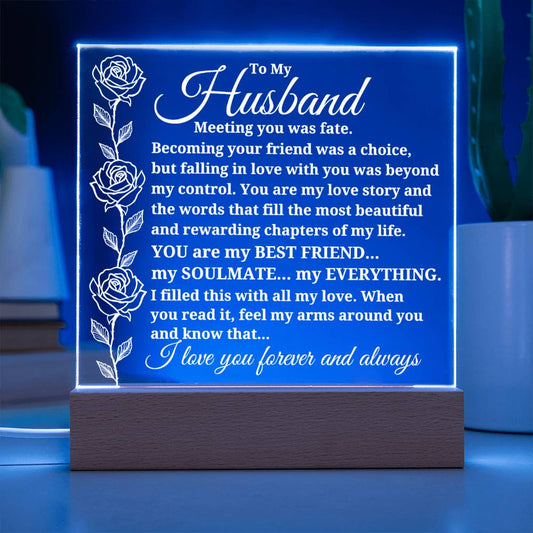 To My Husband "Meeting you was..." Acrylic Plaque With Lighted Base