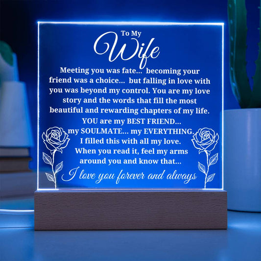 To My Wife "Meeting you was..." Acrylic Plaque With Lighted Base