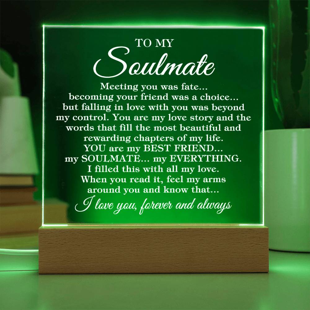 To My Soulmate "Meeting you was fate..." Acrylic Plaque with Lighted LED Base