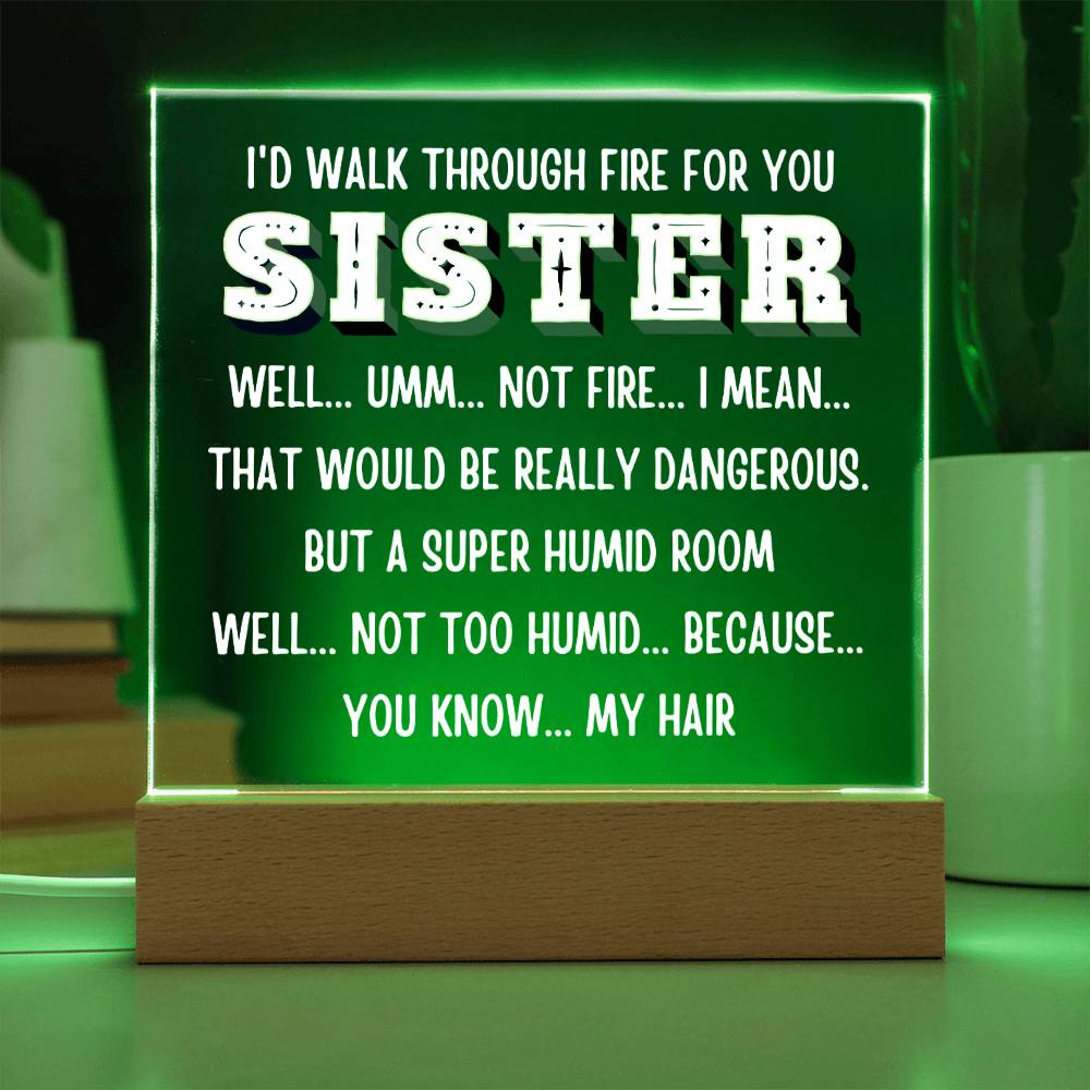 Sister "I would walk through..." Acrylic Plaque With Lighted Base Gift