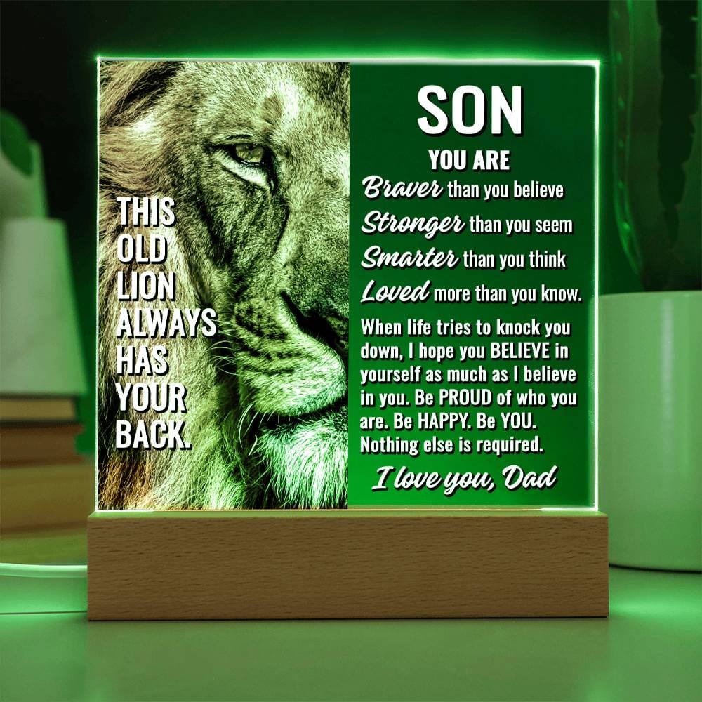 To Son From Dad "This old lion..." Acrylic Plaque With Lighted Base