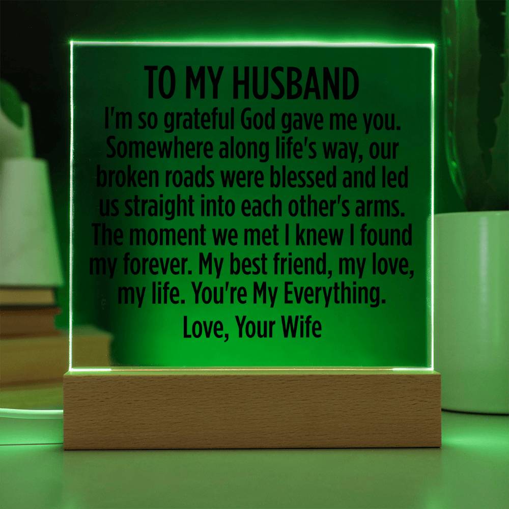 To My Husband "I'm so grateful God gave me..." Acrylic Plaque With Lighted Base