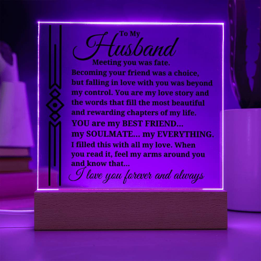 To My Husband "Meeting you was..." Acrylic Plaque With Lighted Base