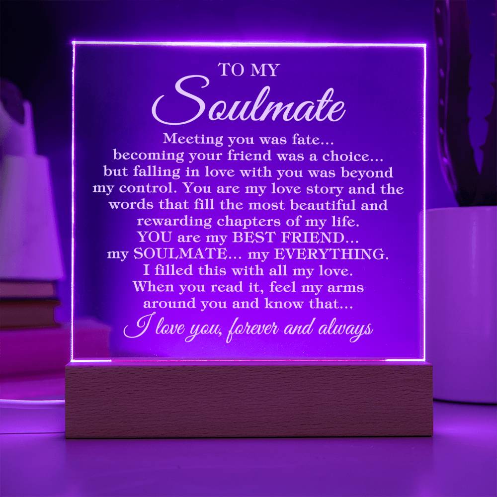 To My Soulmate "Meeting you was fate..." Acrylic Plaque with Lighted LED Base