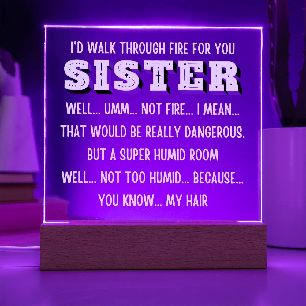 Sister "I would walk through..." Acrylic Plaque With Lighted Base Gift