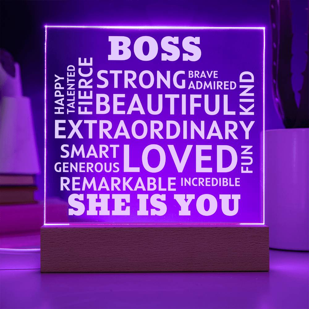 BOSS "She Is You" Positive Affirmations Acrylic Plaque With Lighted Base