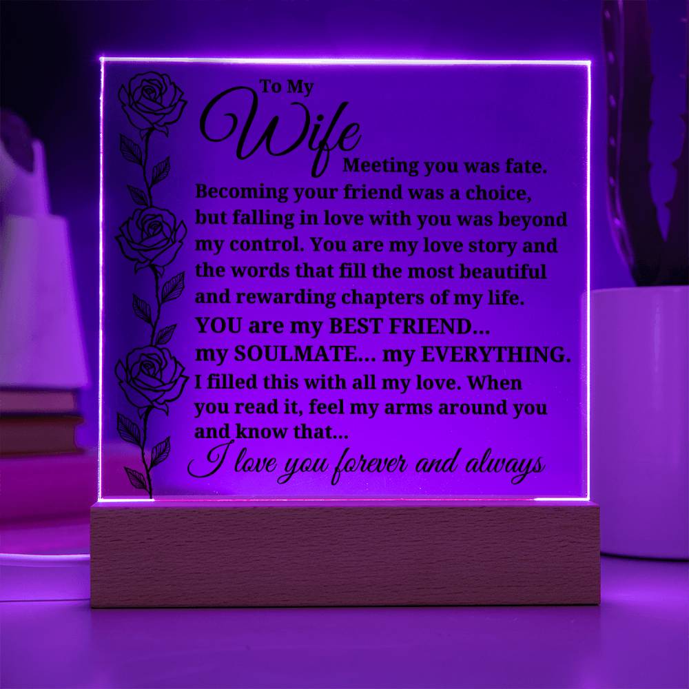To My Wife "Meeting you was..." Acrylic Plaque With Lighted Base