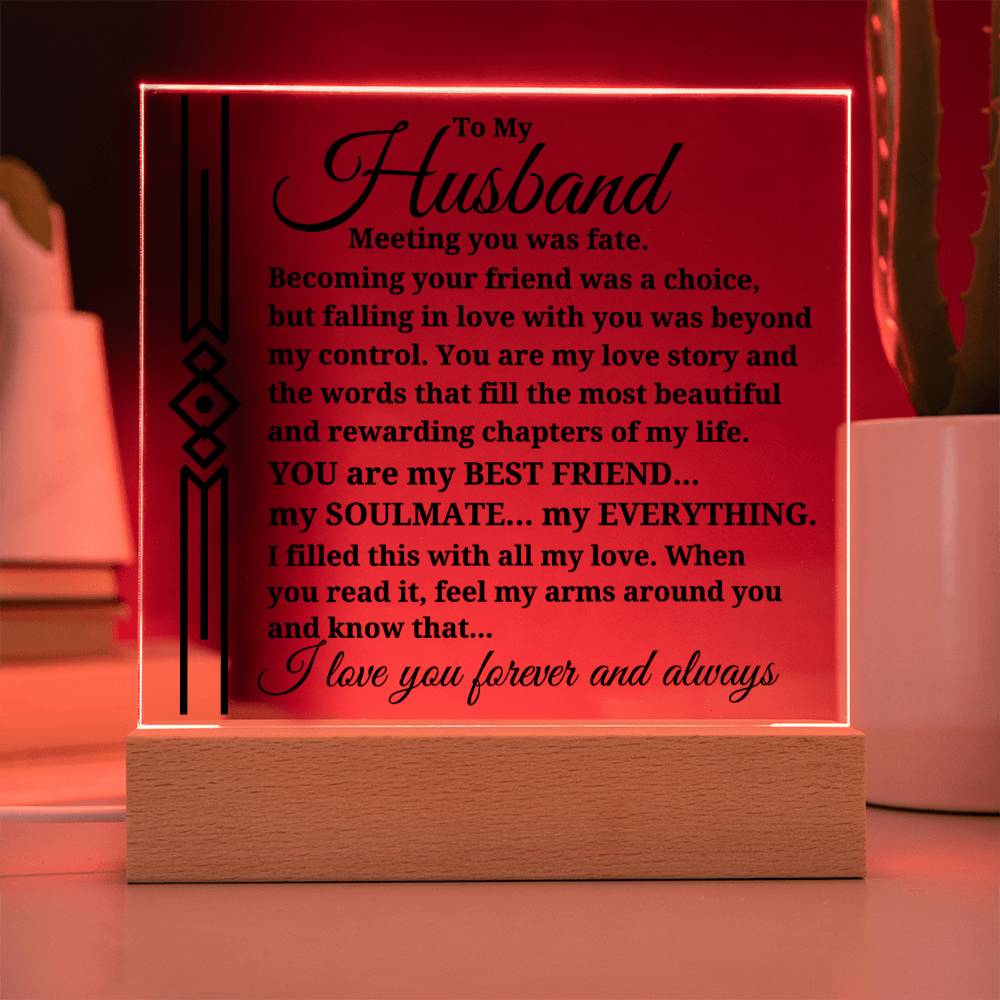 To My Husband "Meeting you was..." Acrylic Plaque With Lighted Base