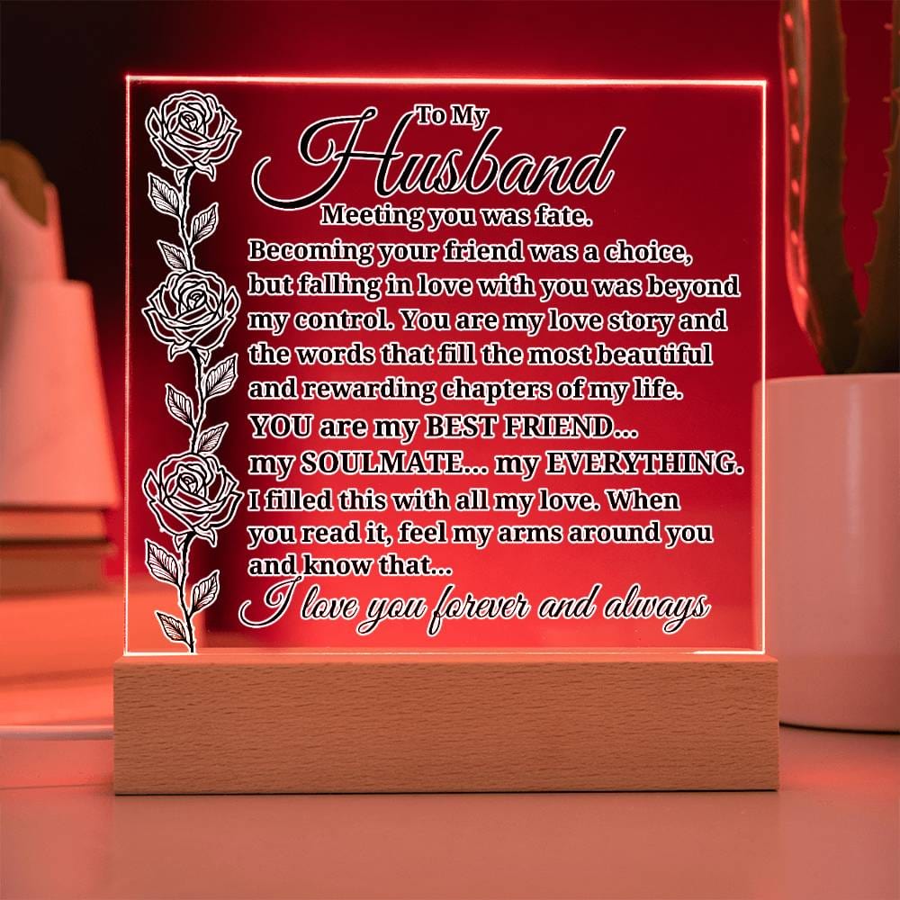 To My Husband "Meeting you was..." Acrylic Plaque With Lighted Base