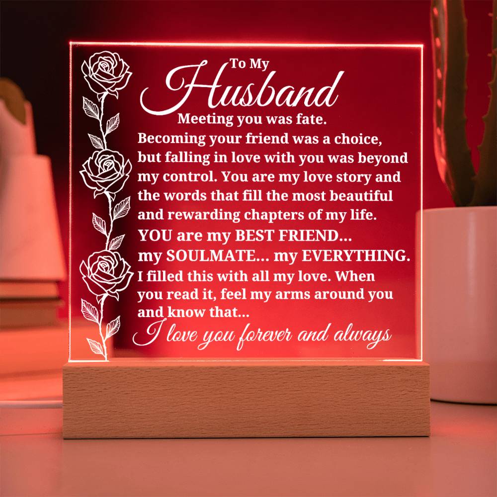 To My Husband "Meeting you was..." Acrylic Plaque With Lighted Base