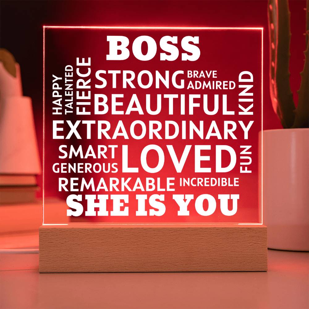 BOSS "She Is You" Positive Affirmations Acrylic Plaque With Lighted Base