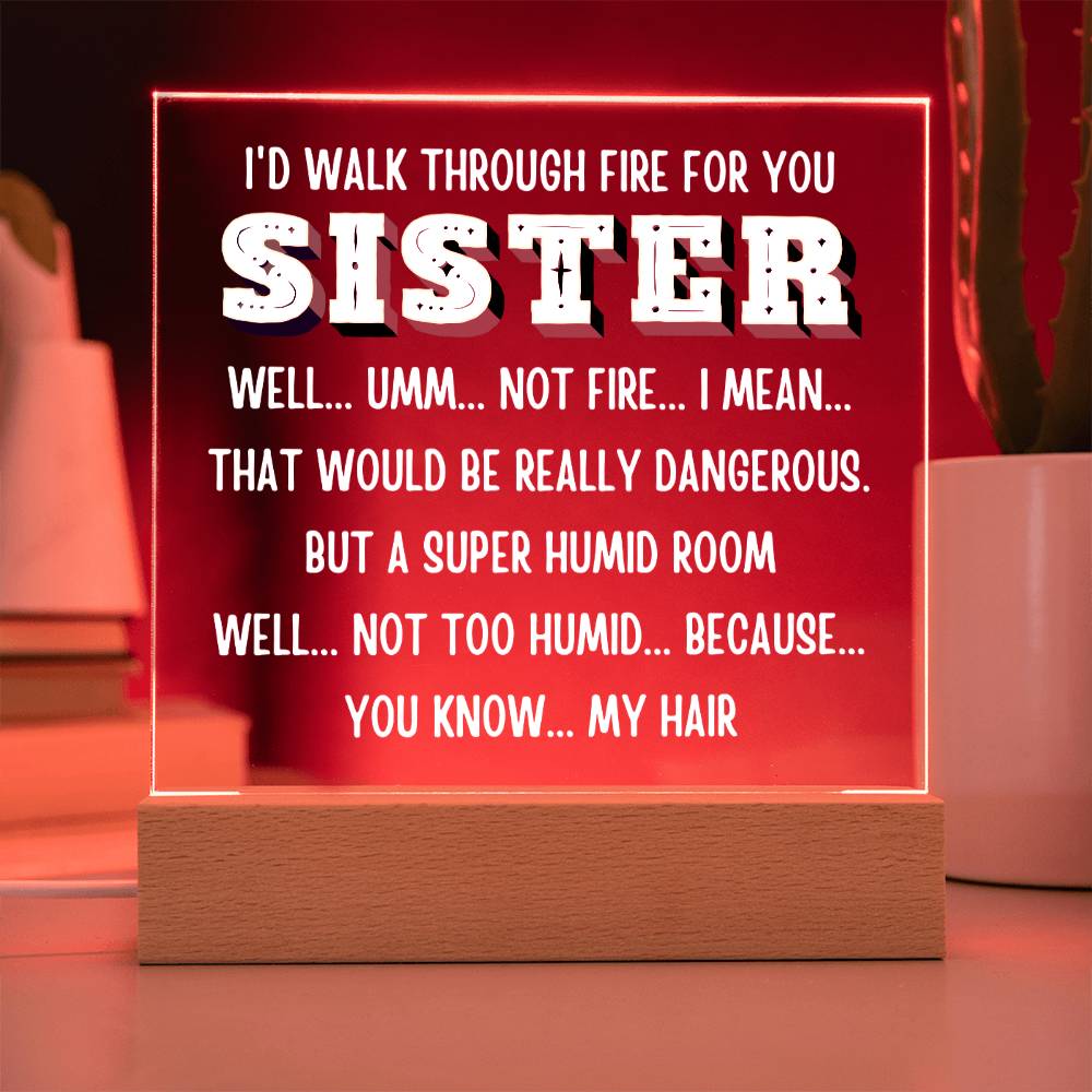 Sister "I would walk through..." Acrylic Plaque With Lighted Base Gift